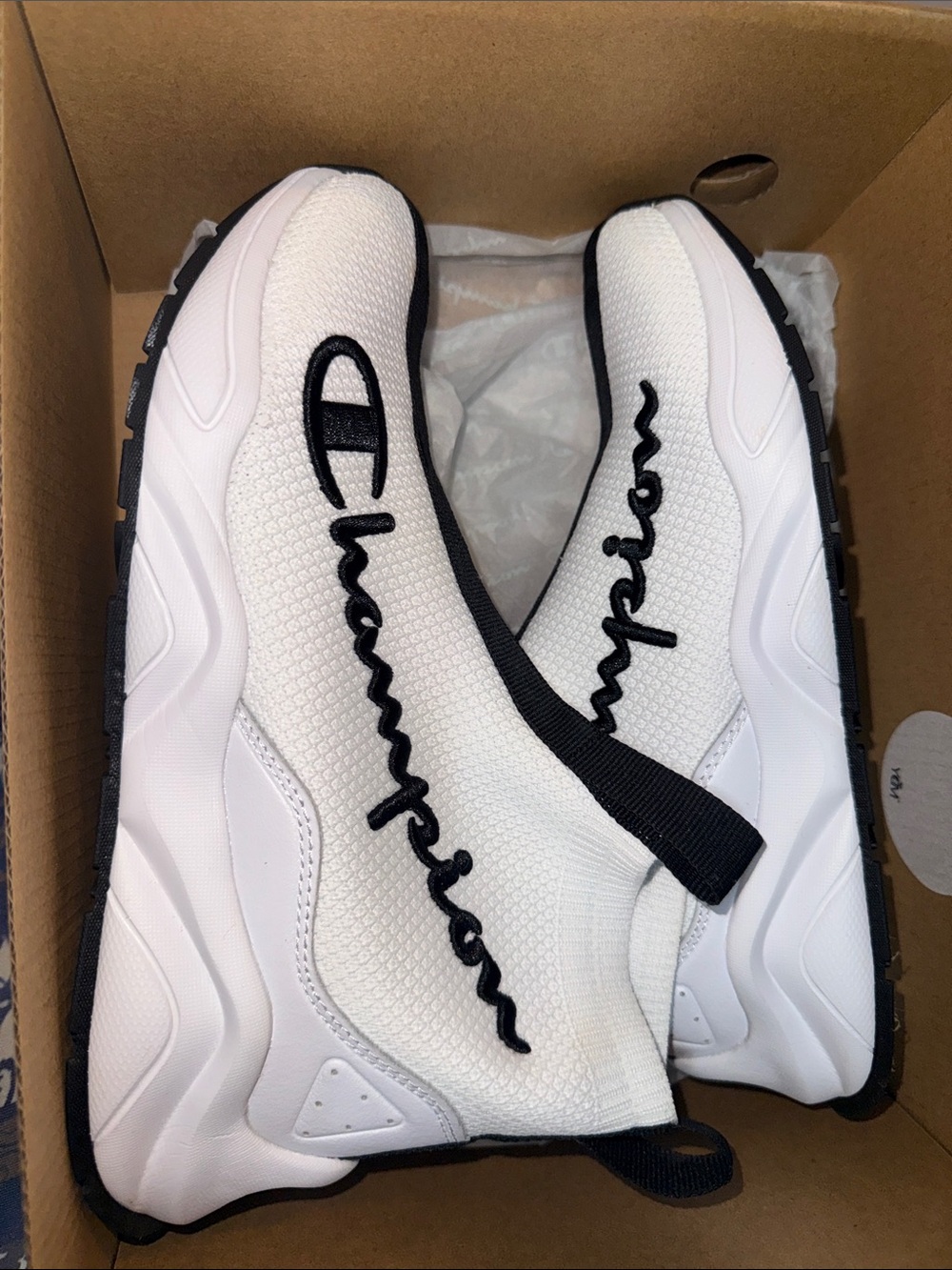 Champion Women’s White and Black Slip-On Sneakers